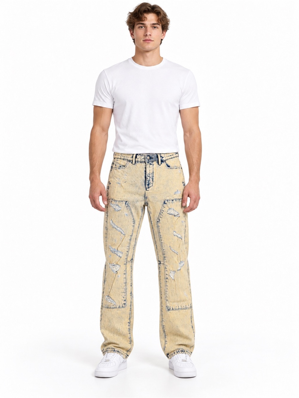 RtA Men's Yellow Washed Straight Jeans